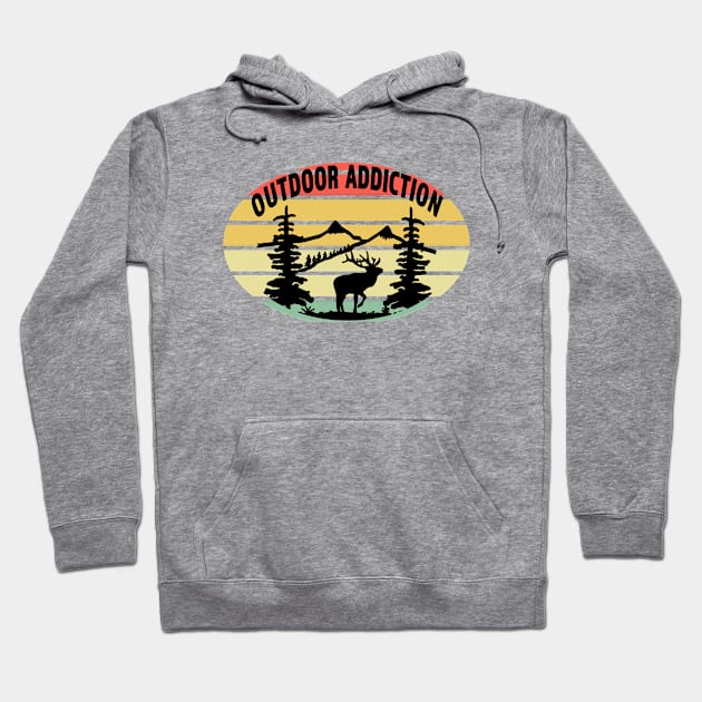 Outdoor Addiction - Great Gift For The Outdoors Lover -Retro Color Backround with Black Lettering & Logo Design#2 Hoodie by RKP'sTees